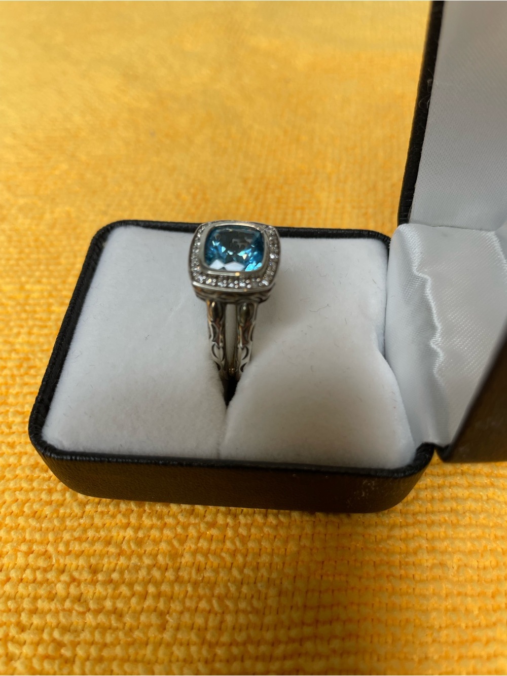 Effy Blue Topaz Halo Diamond Sterling Silver Ring Size 7.5 - Picture 7 of 14